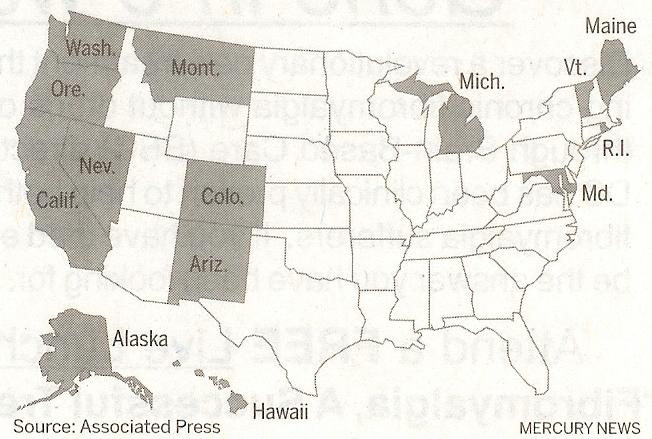 Map showing states that allow medical marijuana Use